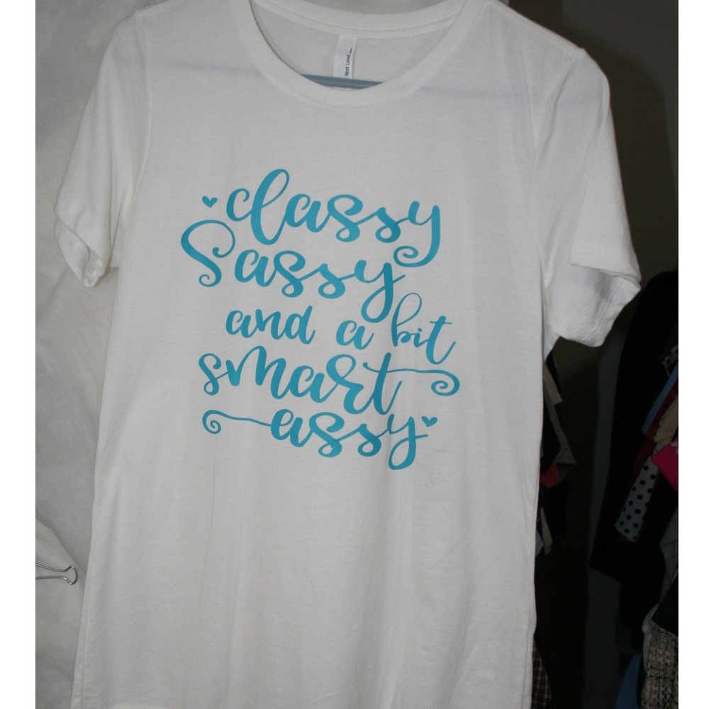 Next Level Apparel Classy Sassy Smart Assy Graphic Tee White Blue XL